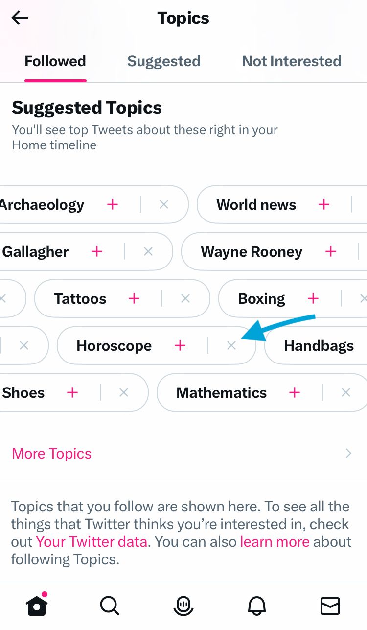 Turn off Twitter Interests (Suggested Topics to follow) 