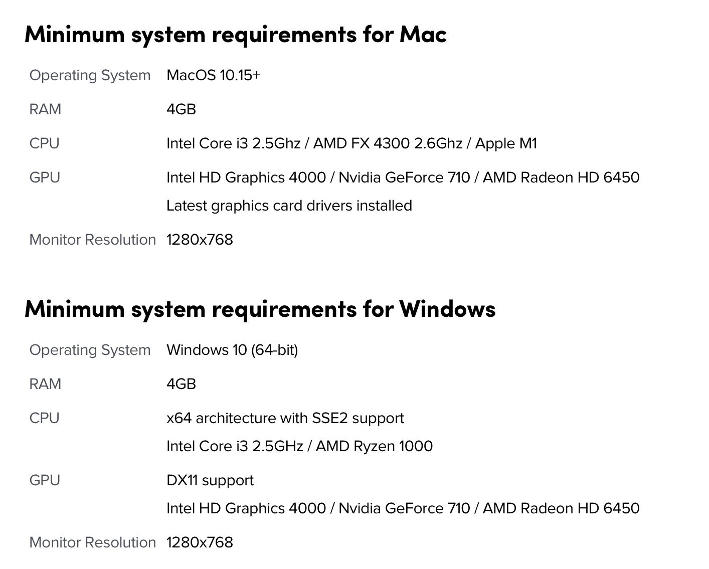 Minimum system requirements for Effect House on Mac and Windows