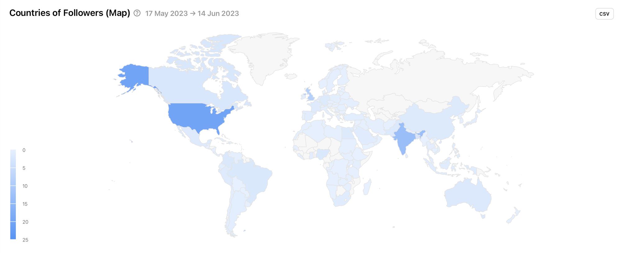 View the countries with higher, lower and no followers for your competitor on Twitter