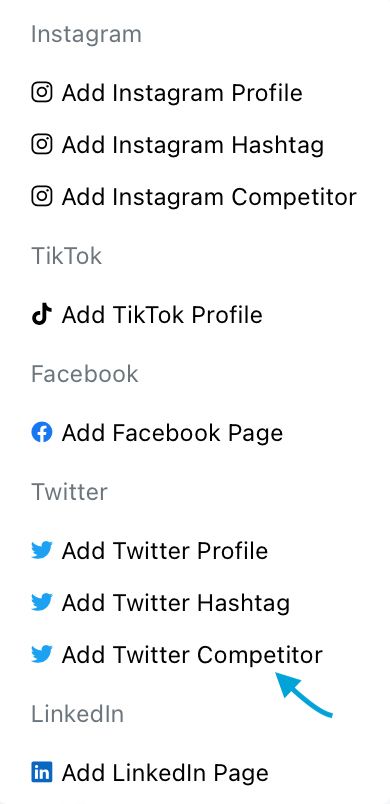 Choose to add a Twitter competitor with Minter.io