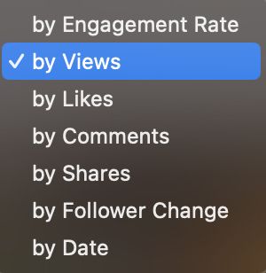 Sort TikTok content by several metrics