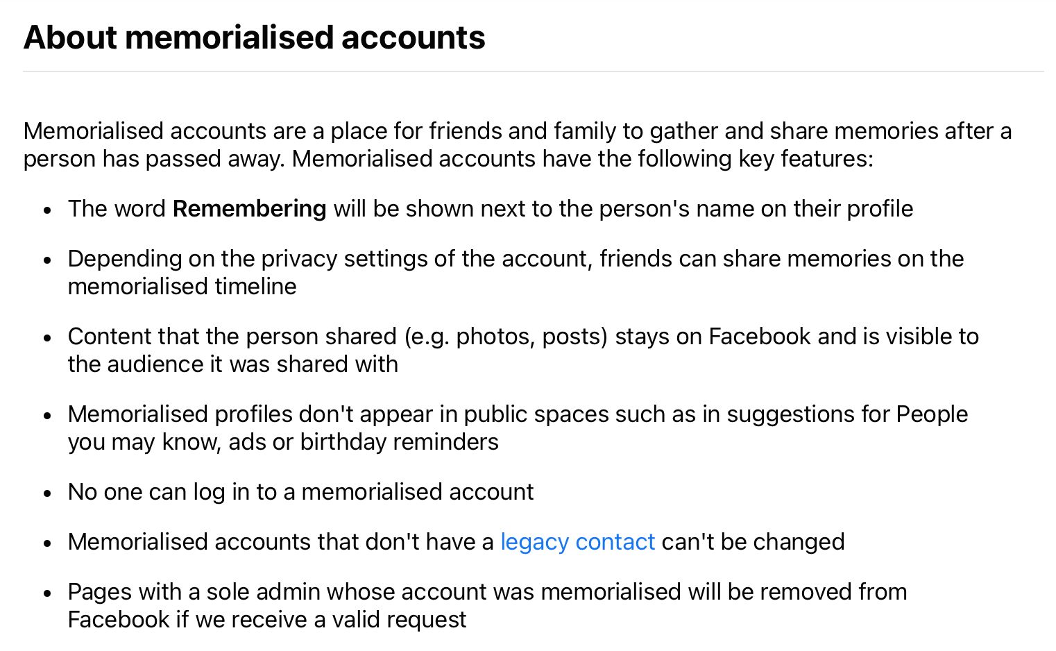 After the passing of a loved one, their Facebook account may be memorialised