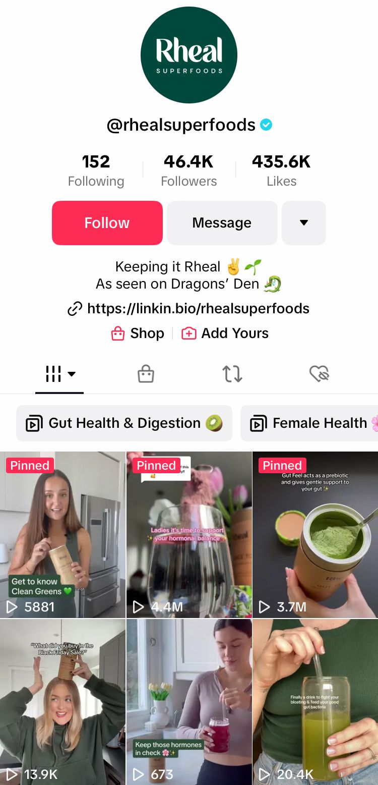 TikTok videos including the brand signature colour in clothing and text overlays