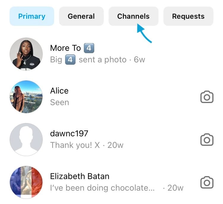 Find the broadcast channels you're following in the messaging section