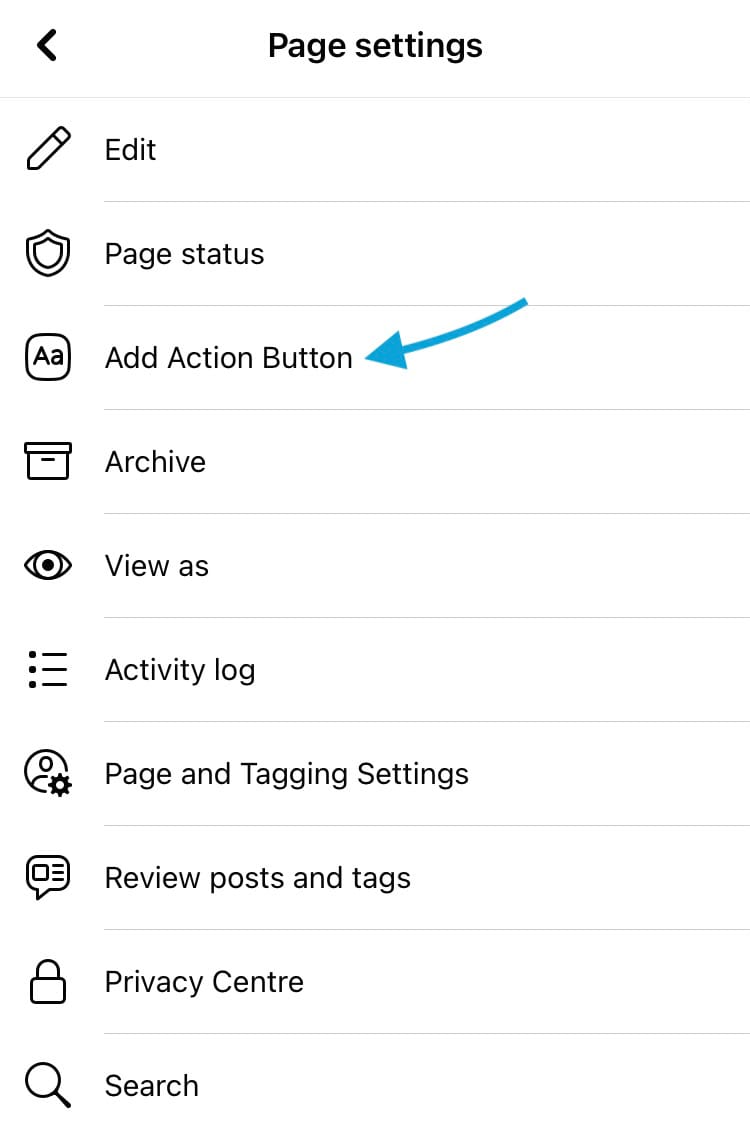 Add an action button to the top of your Facebook Page