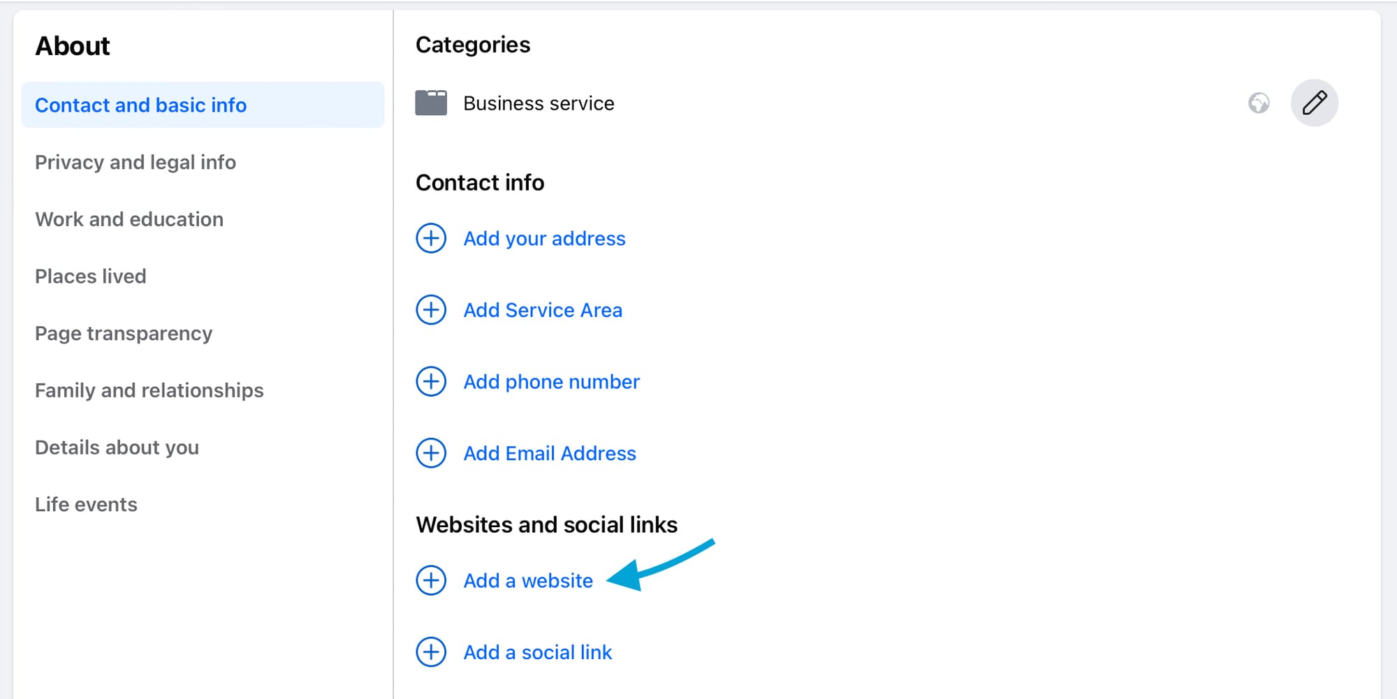 Add a website link to the About section of your Facebook Page