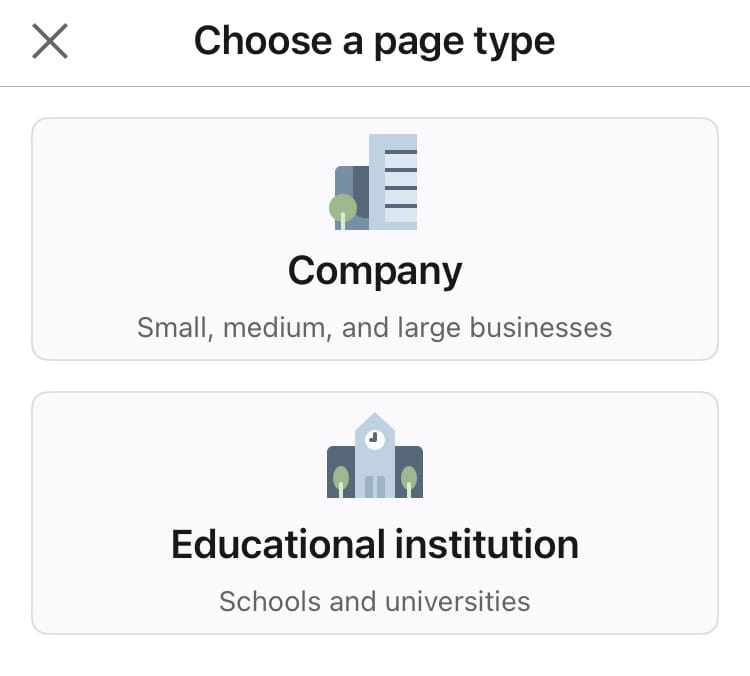 You can create a LinkedIn Page for a company or an educational institution via mobile app