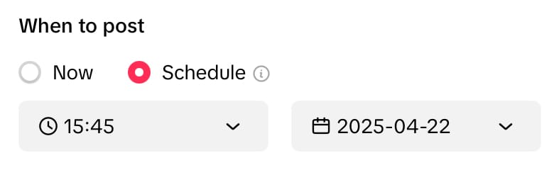 Choose to publish a TikTok video at a future date and time
