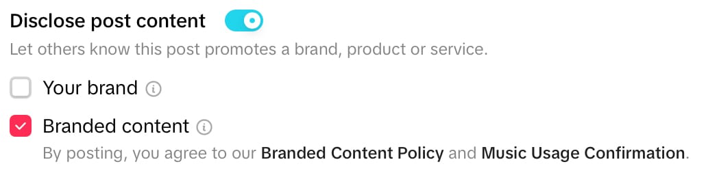 Check box to disclose post content for branded content