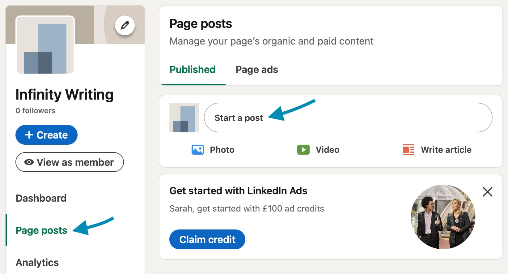 Create posts as a business LinkedIn Page