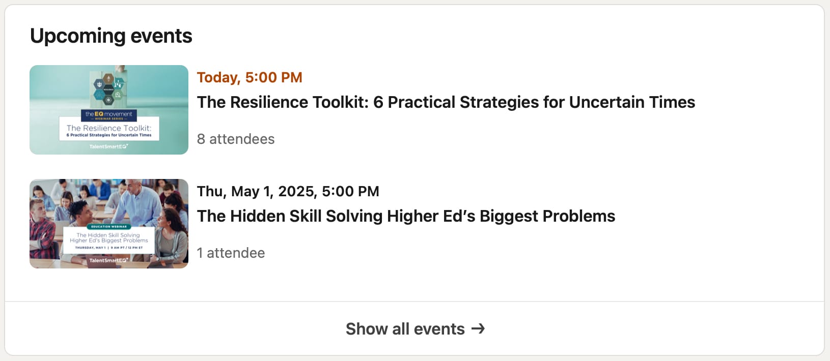 Share and promote online and on-site events on a business LinkedIn Page