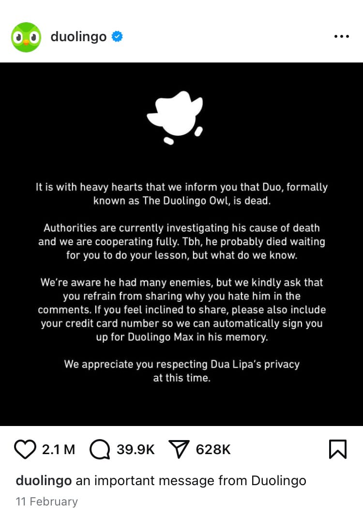Duolingo's social media marketing campaign launch in February 2025