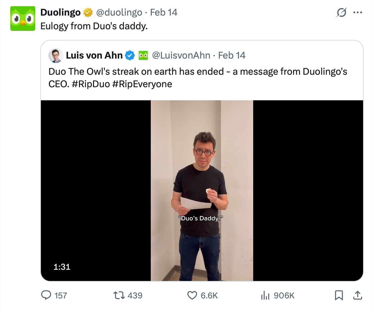 Duolingo's CEO Luis con Ahn was involved in the campaign content