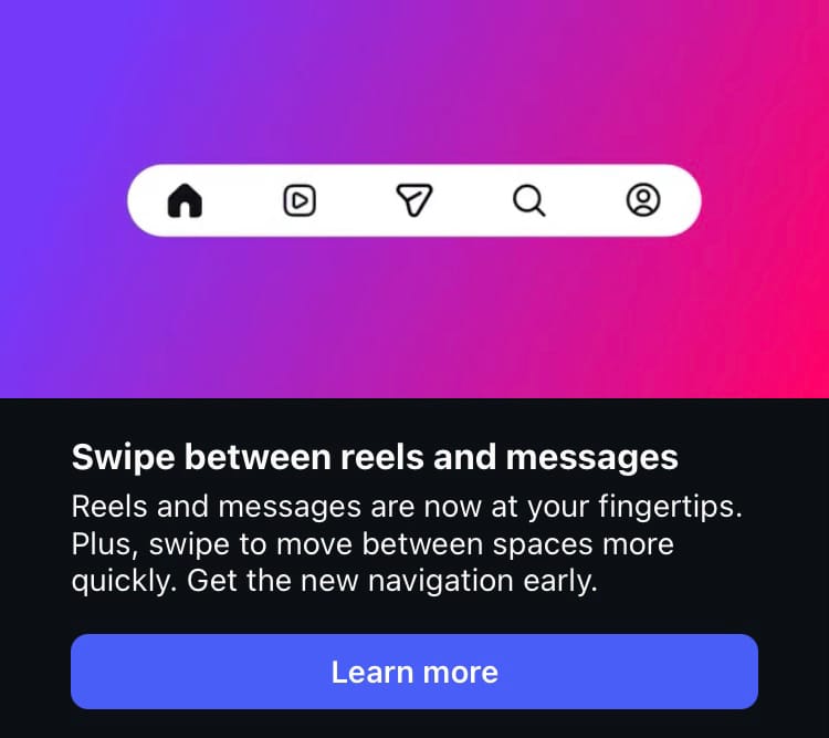 Easily access reels and messages from the new Instagram navigation bar