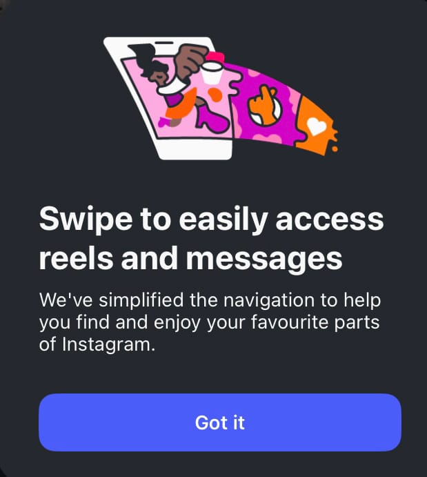 Swipe between all the tabs in the new navigation bar on Instagram