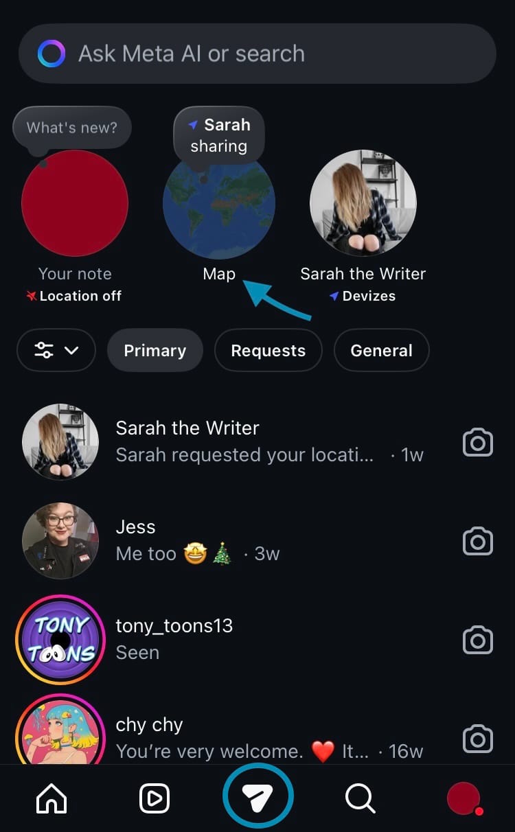 The new Instagram map can be found at the top of your DMs
