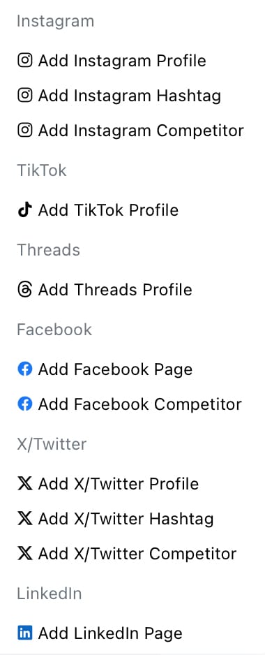 Choose a profile, page, hashtag or competitor to connect to Minter.io
