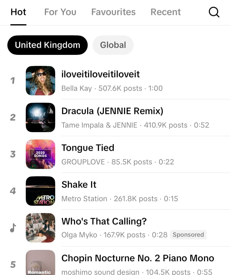 Choose a song from TikTok's in-built sounds library