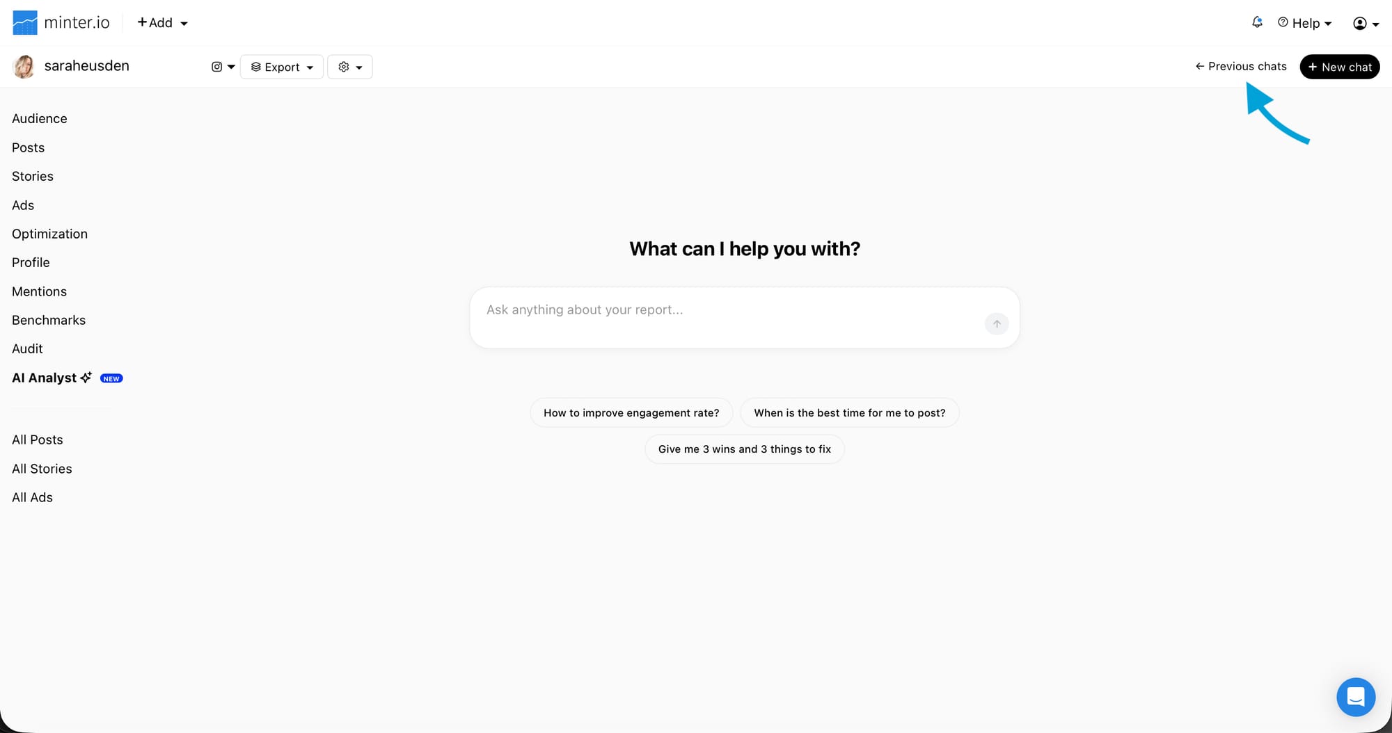 View and continue previous chats with the Minter.io AI Analyst and Ask AI