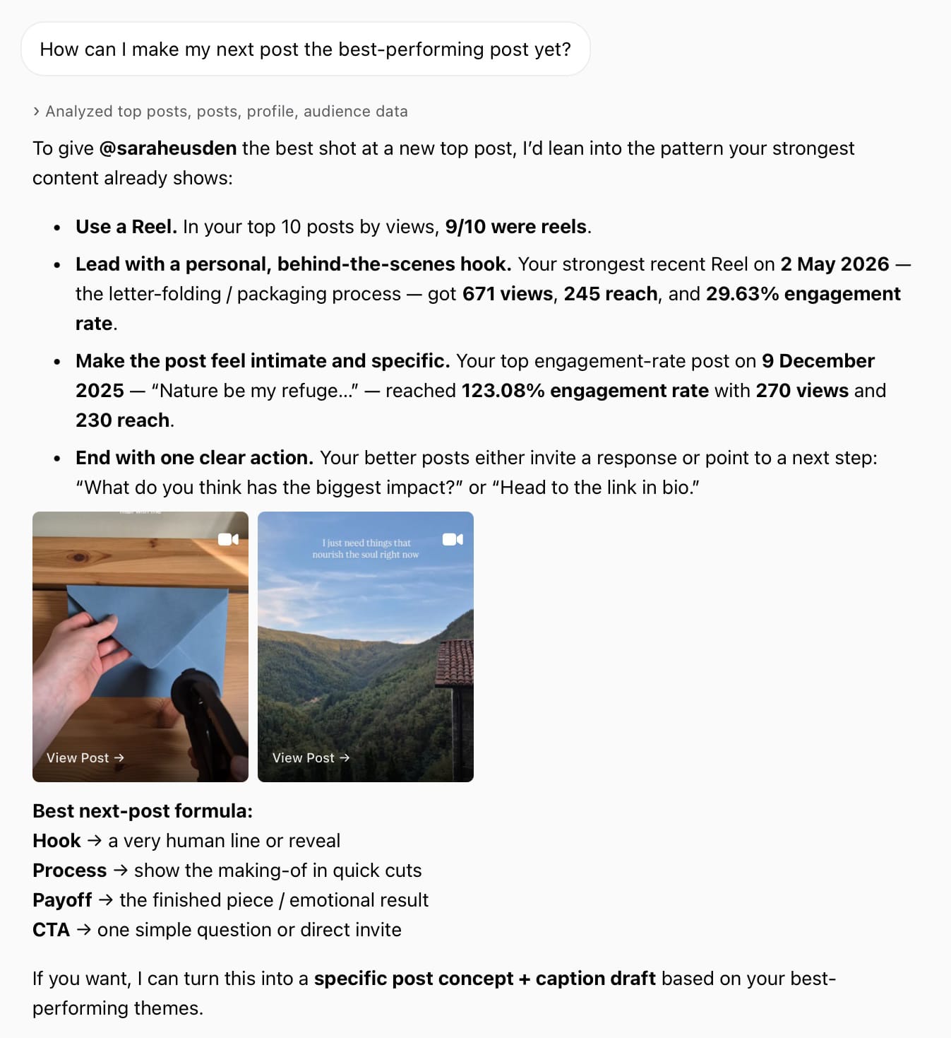 Use the Minter.io AI Analyst to understand and inspire new best-performing posts