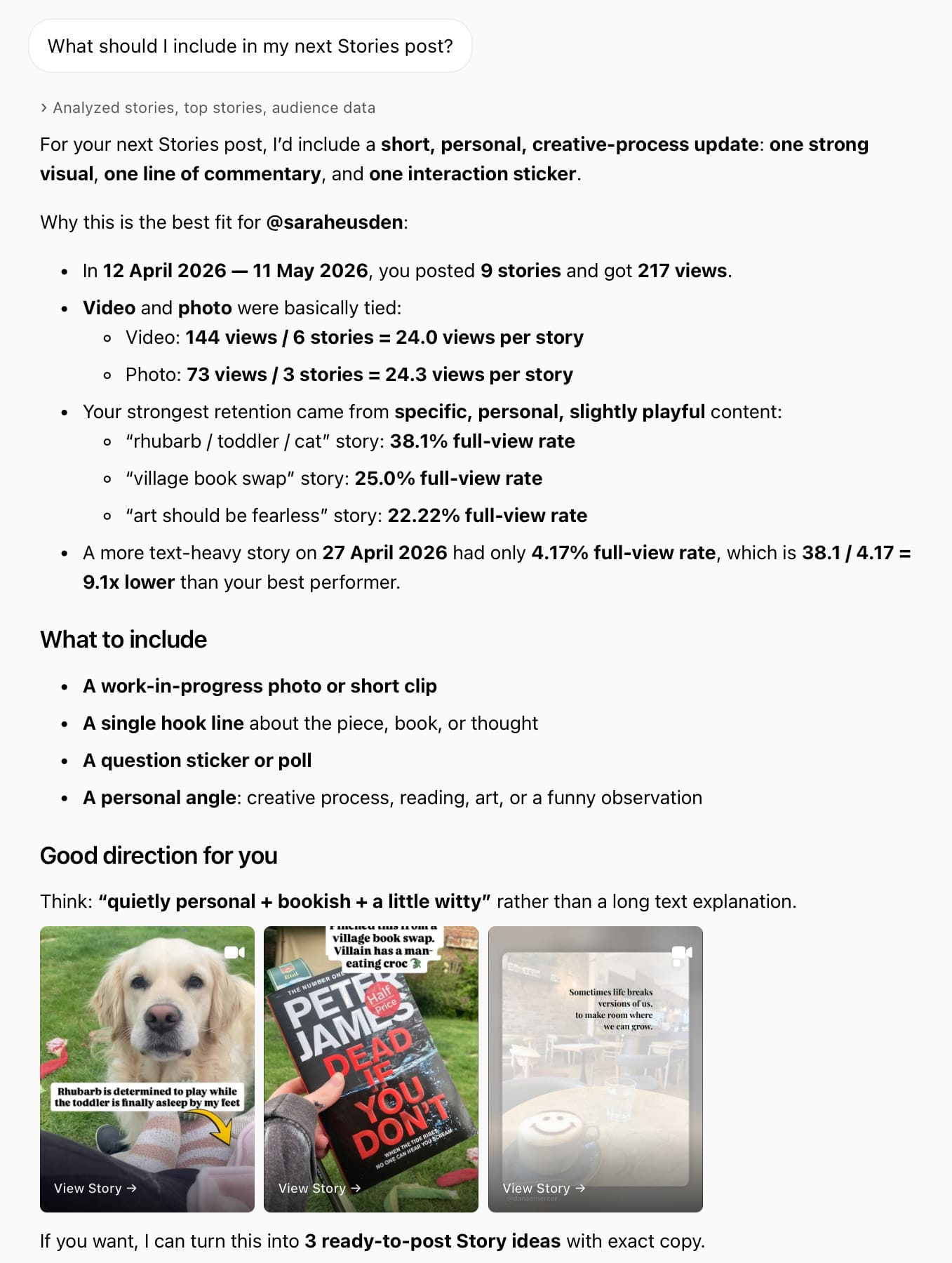 Use the Minter.io AI Analyst for social media content inspiration