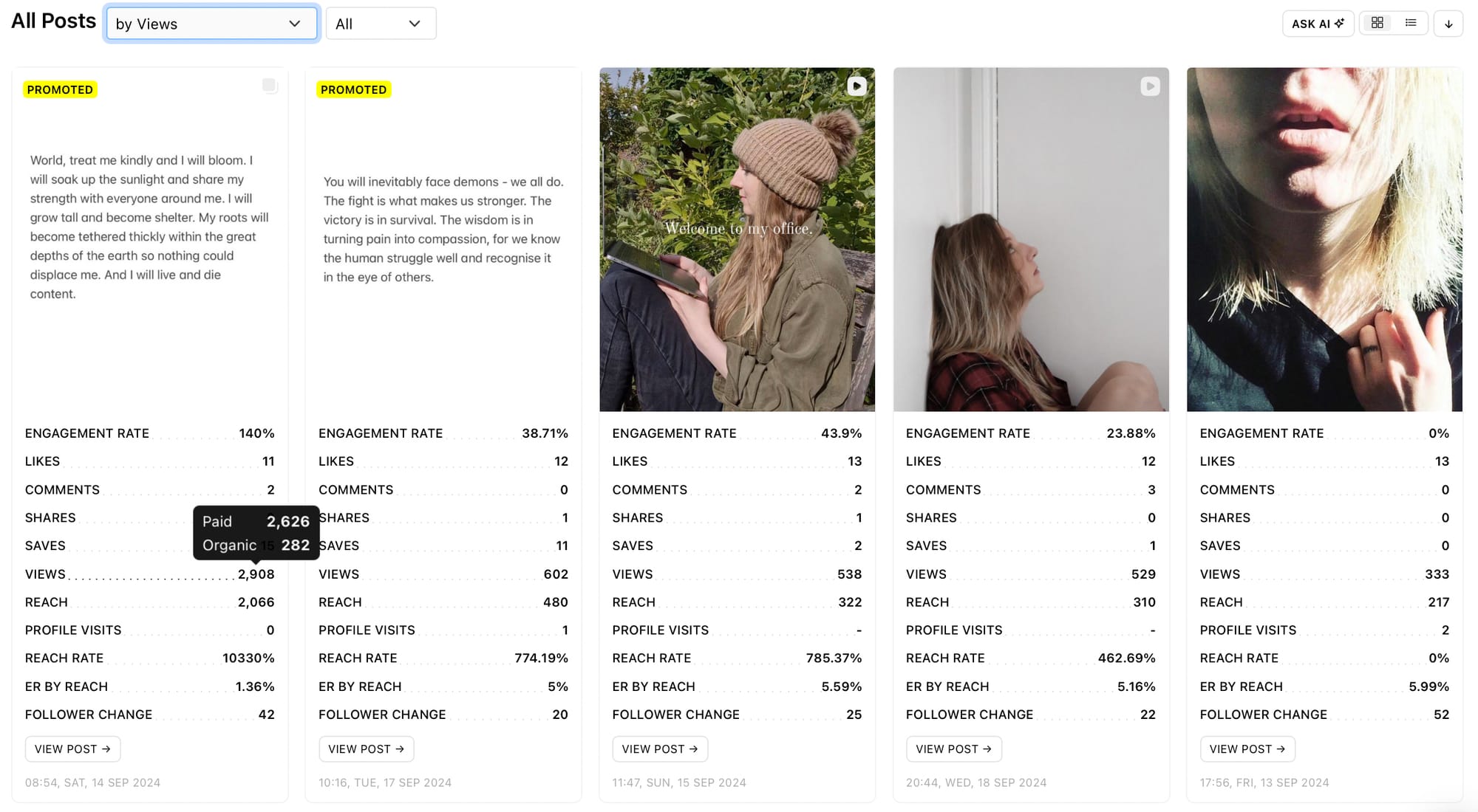 Access in-depth social media analytics graphs with Minter.io