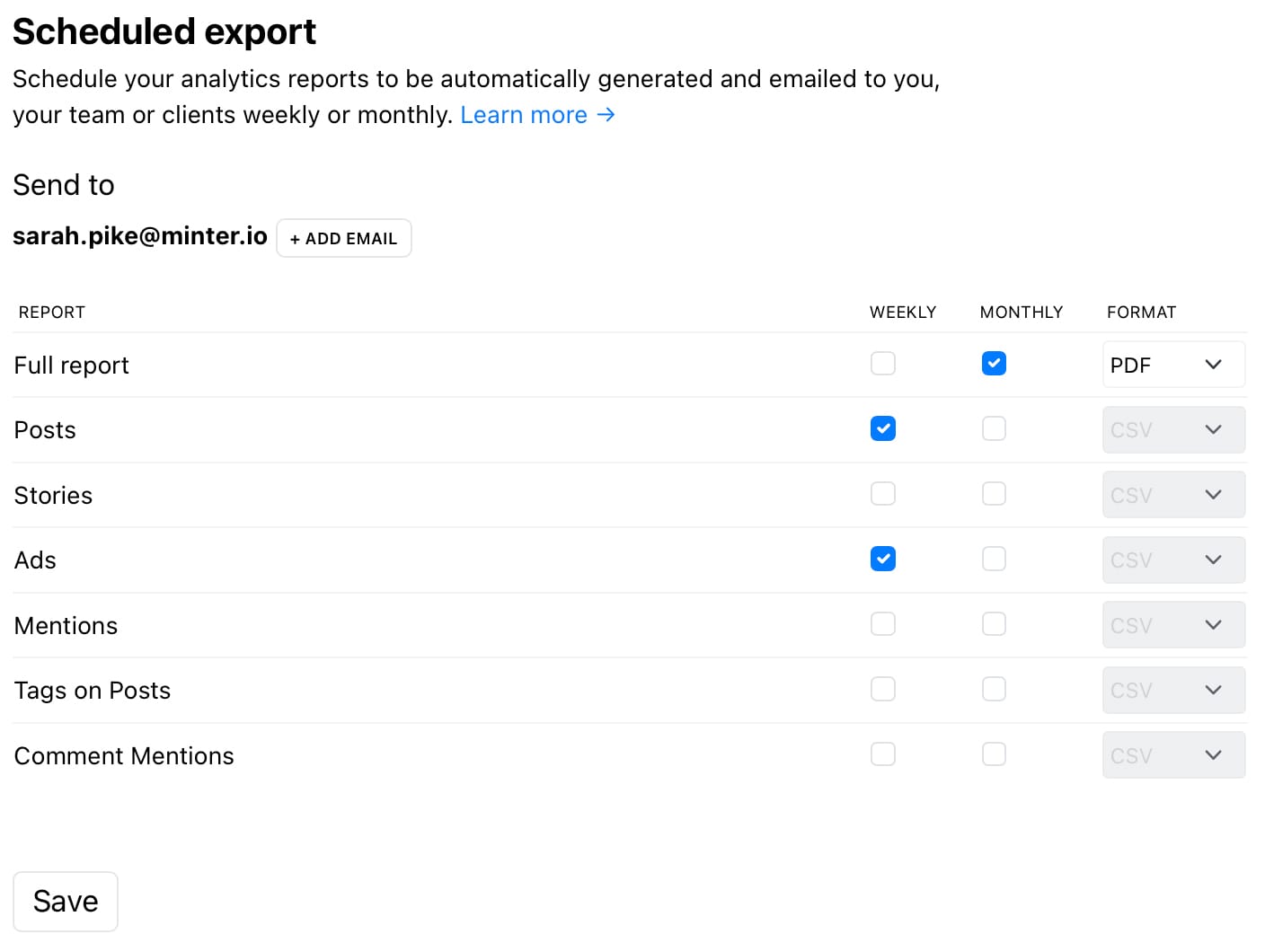 Get ready-to-share reports sent to the right people automatically