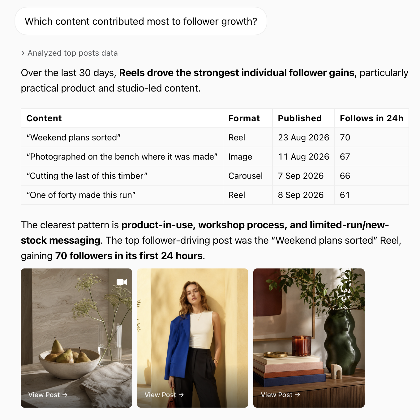 Minter.io AI Analyst auditing an Instagram account