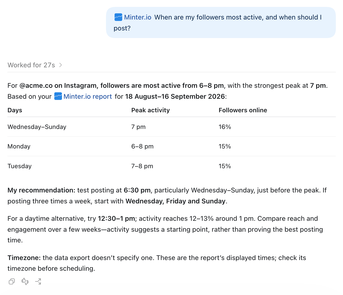 ChatGPT reply based on Minter.io data
