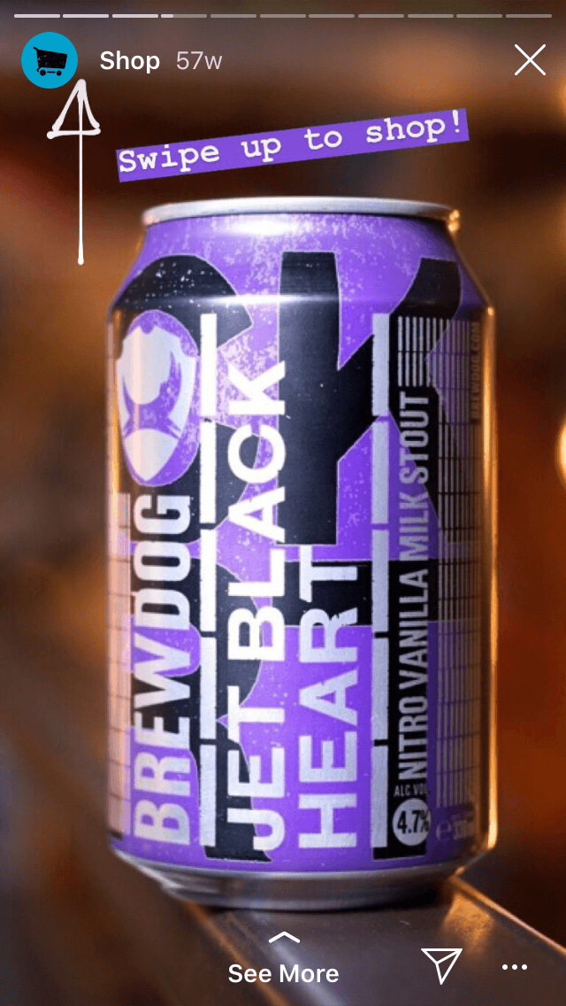 @brewdogofficial 'Shop' stories highlight with 'Swipe Up' feature