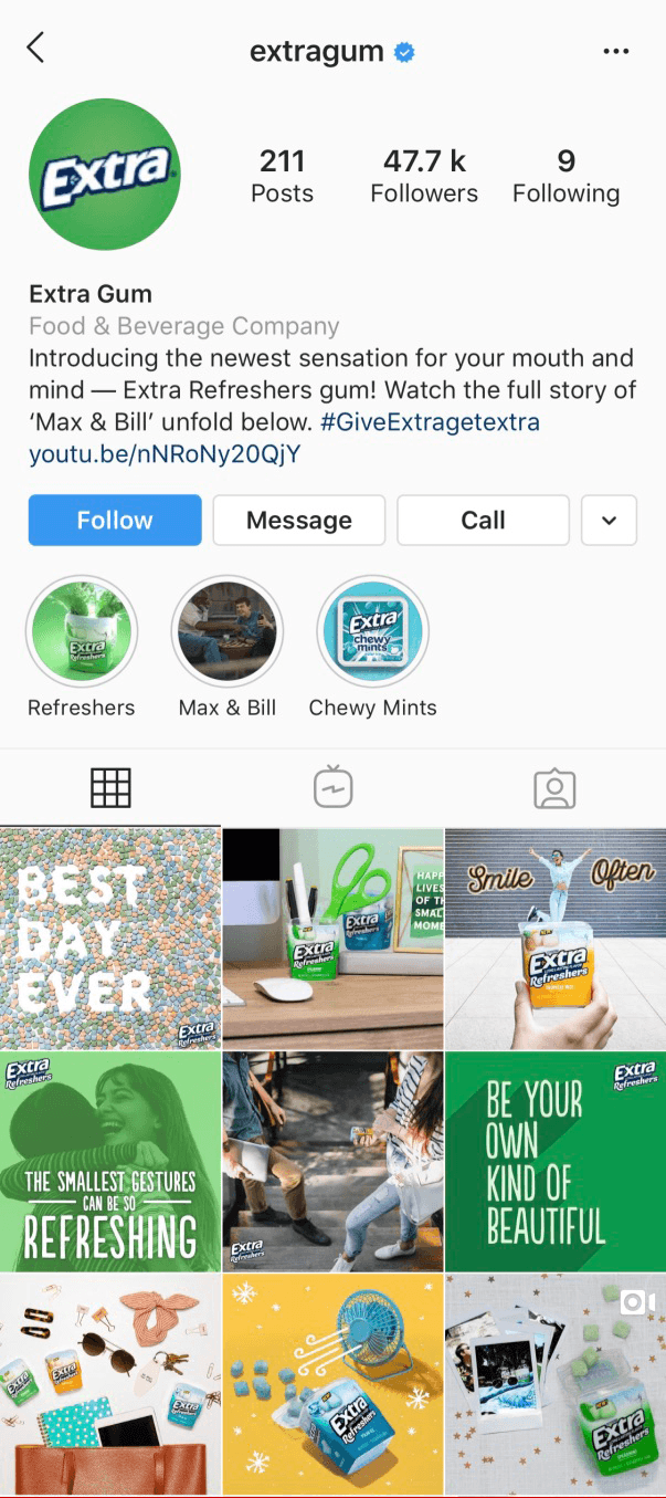 Instagram Profile of Extra Gum.