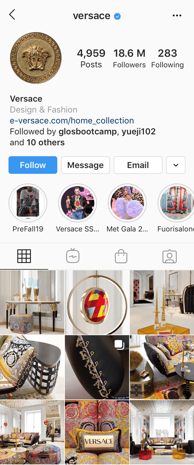 @versace Instagram profile