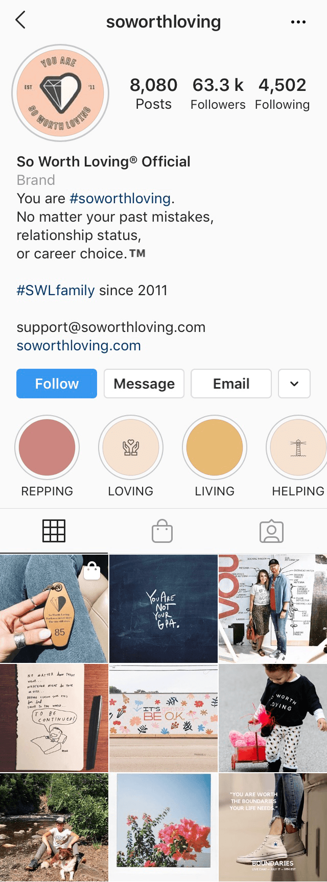 Instagram profile of @soworthloving