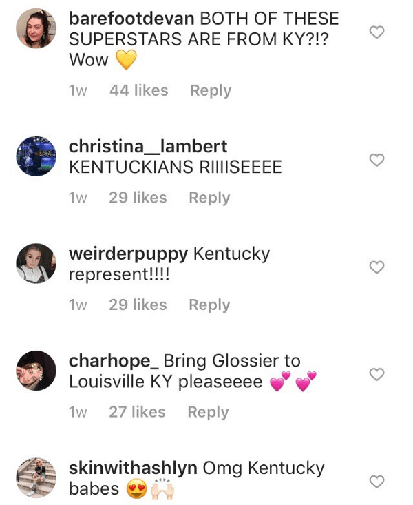 Comments section of the Instagram post by @glossier