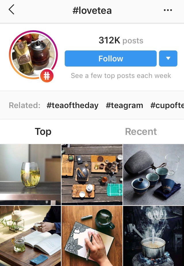 Instagram hashtag follow button