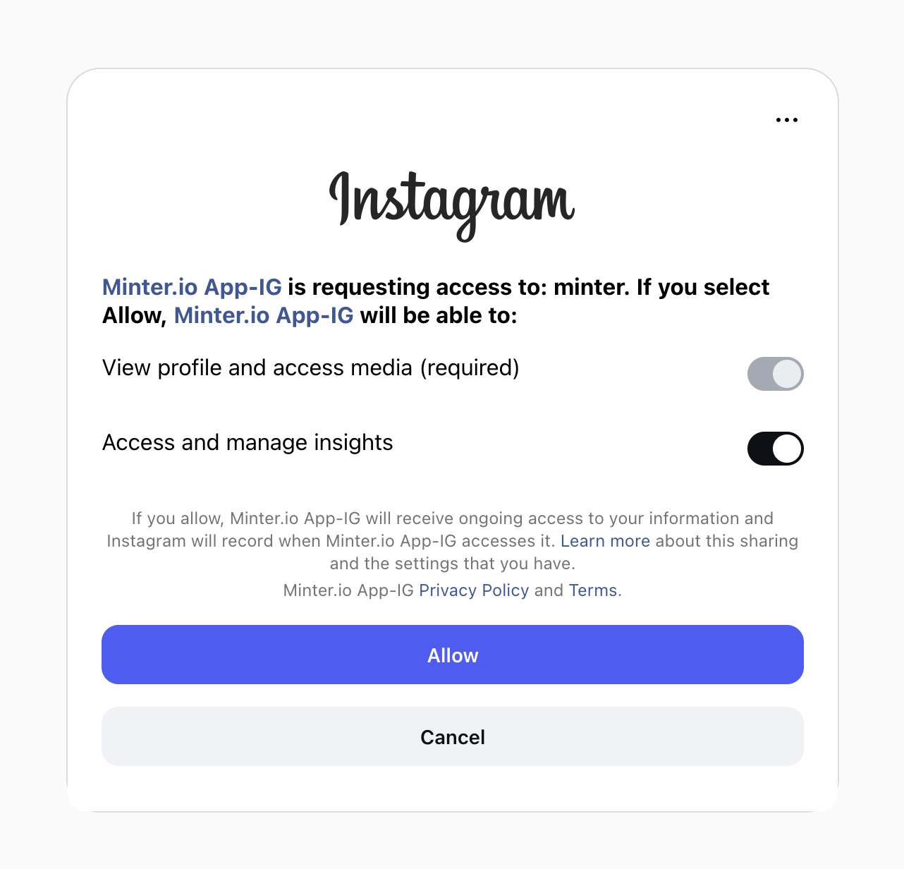 Instagram app permissions