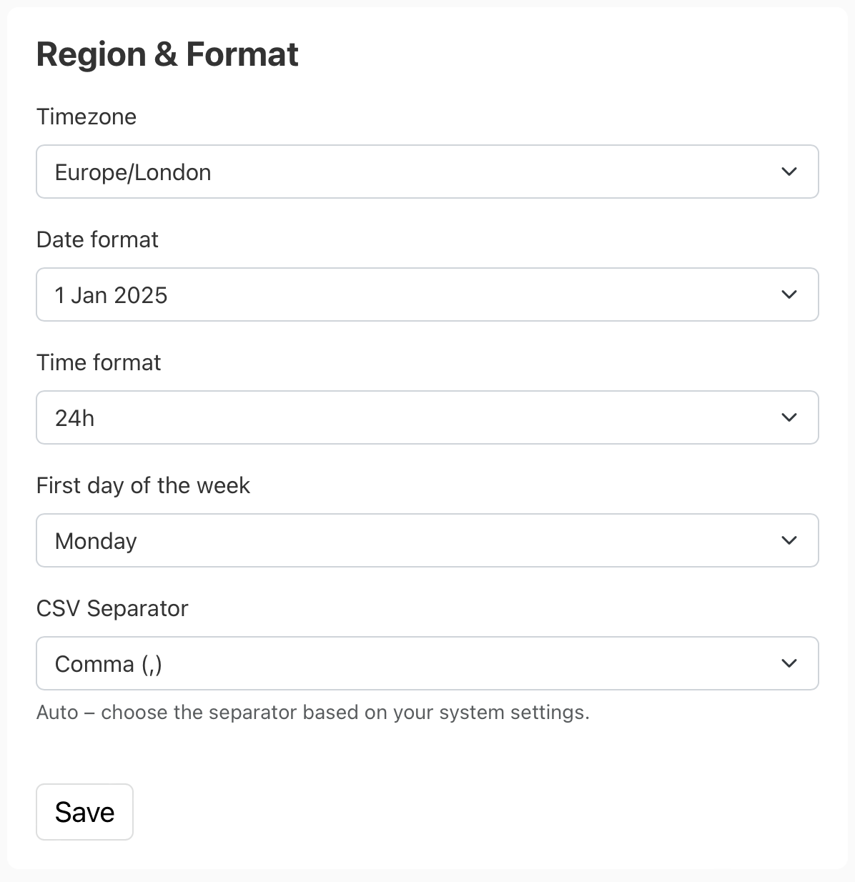 Social media analytics Region and Format settings 